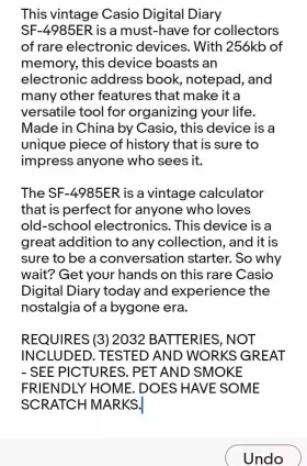 SF-4958ER CASIO Digital Diary Book Notepad #3