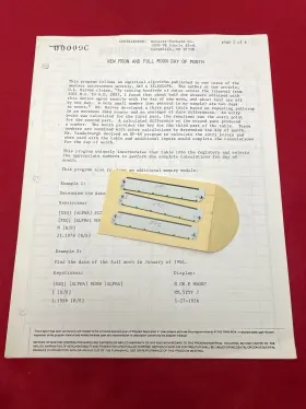 00009C HP Hewlett Packard Program Cards Cv Moon Calendar