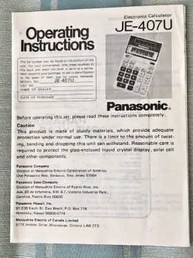 JE-407U PANASONIC Calculator Solar Battery Papers #3