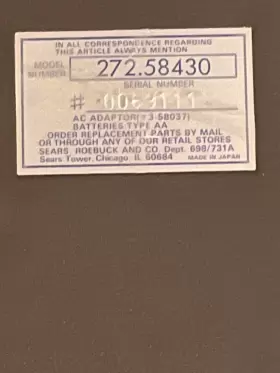 272.58430 SEARS Calculator #2