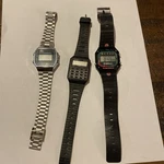 3 Vintage Digital Watch Lot Casio A168 Silver Stainless, Sanyo Calculator Repair. Fixed Price $35.00.